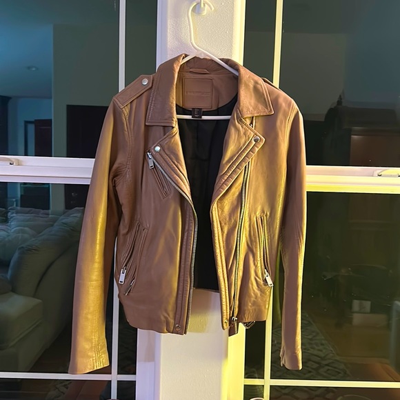 Soft leather taupe colored Moto-jacket. - Picture 1 of 7